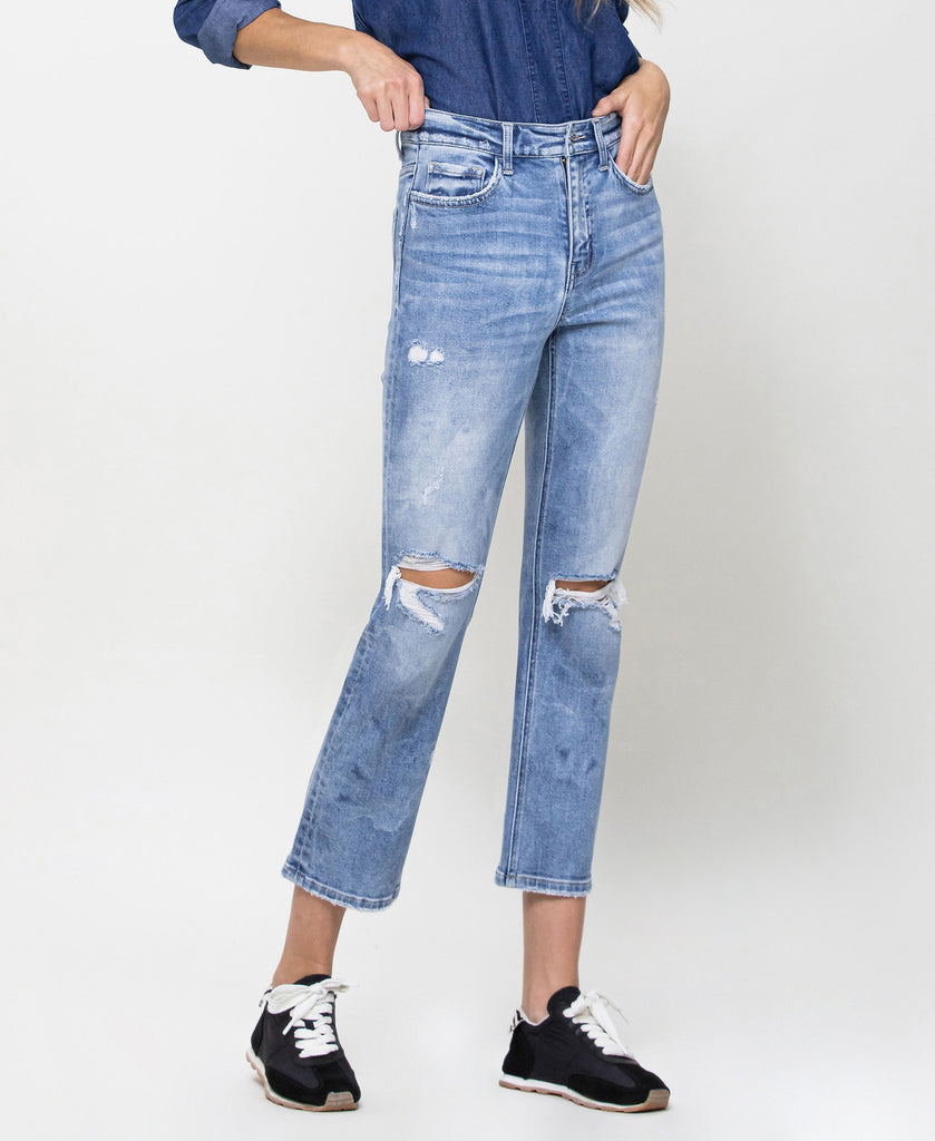 Right 45 degrees product image of West Side - High Rise Crop Straight Jeans