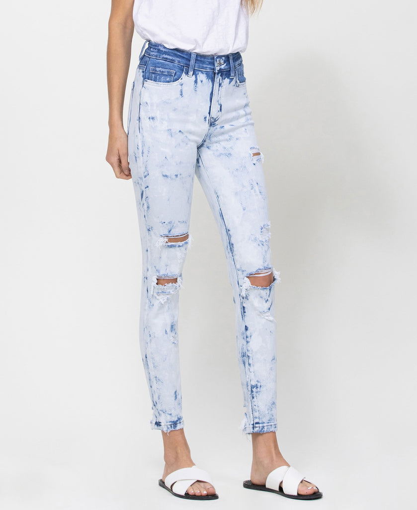 Right 45 degrees product image of Kianna - Distressed High Rise Crop Skinny W Bleach Effect