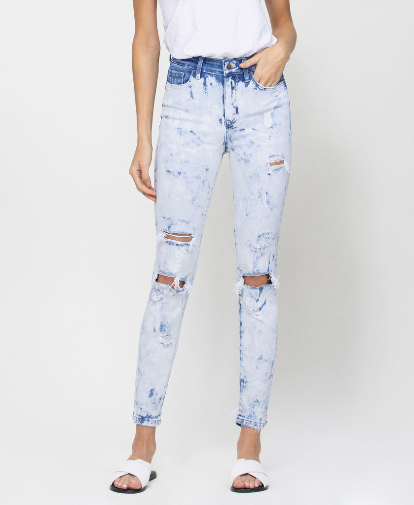 Front product images of Kianna - Distressed High Rise Crop Skinny W Bleach Effect