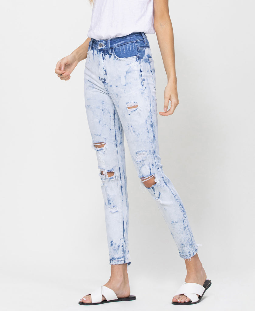 Left 45 degrees product image of Kianna - Distressed High Rise Crop Skinny W Bleach Effect