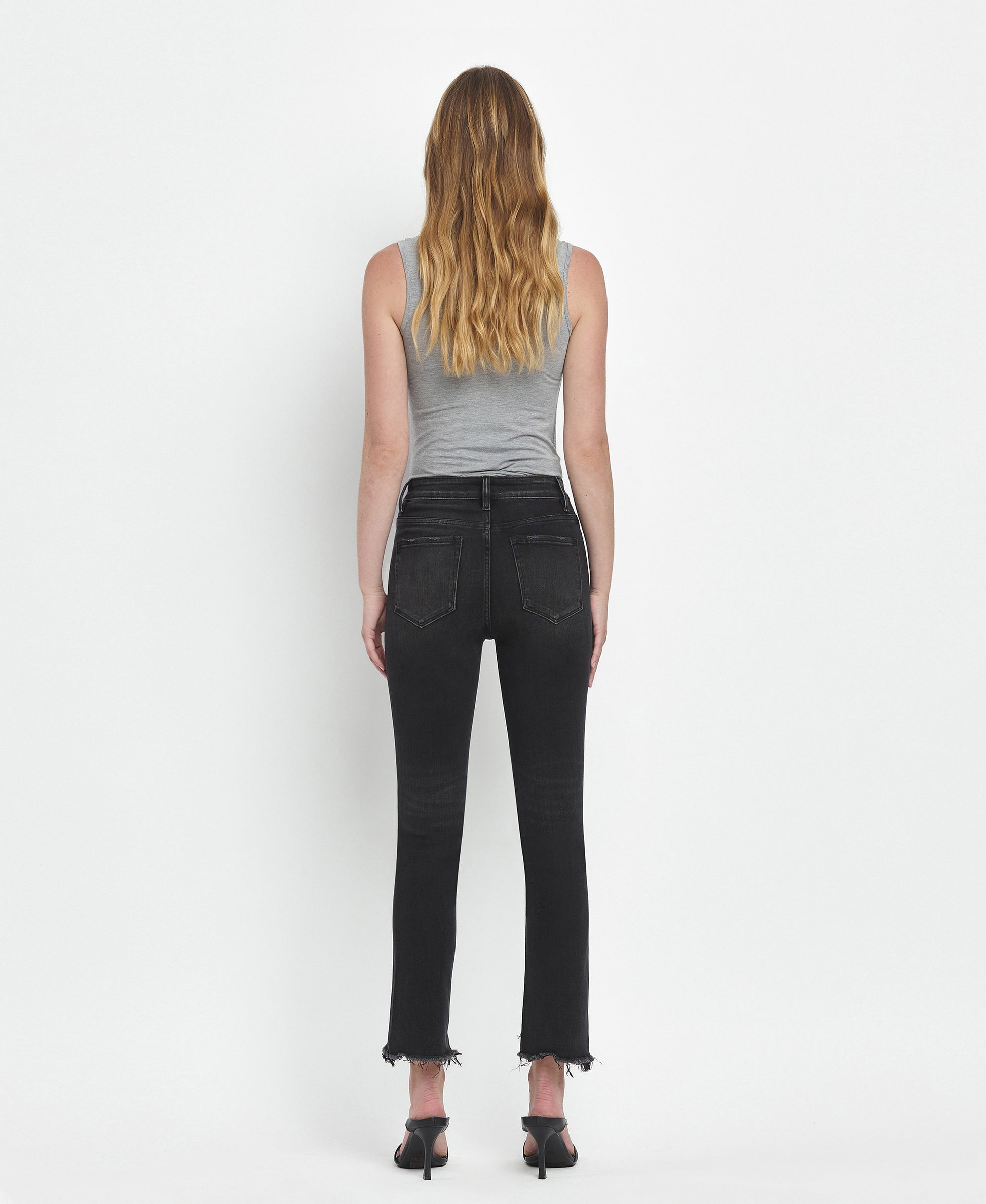 Back product images of Delta Dawn - High Rise Slim Straight Crop Uneven Hem Jeans

