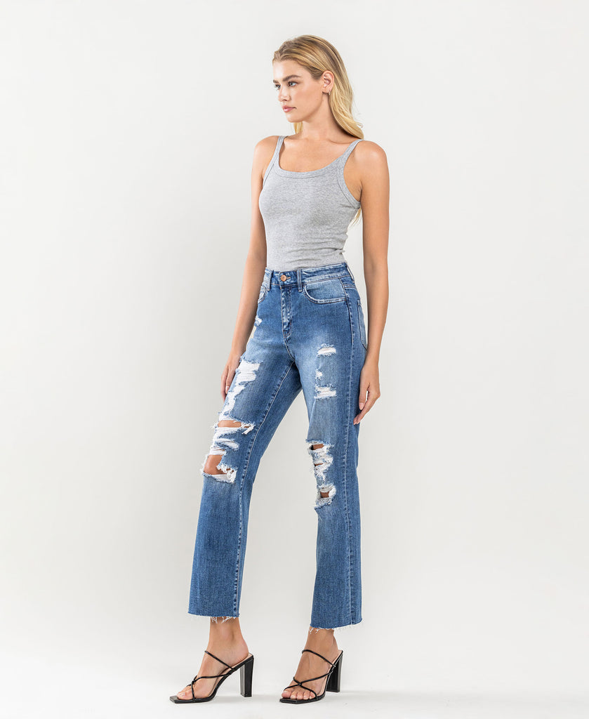 Left 45 degrees product image of Congratulations - Distressed High Rise Ankle Relaxed Straight Jeans