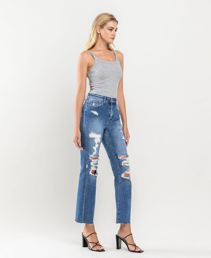 Right 45 degrees product image of Congratulations - Distressed High Rise Ankle Relaxed Straight Jeans