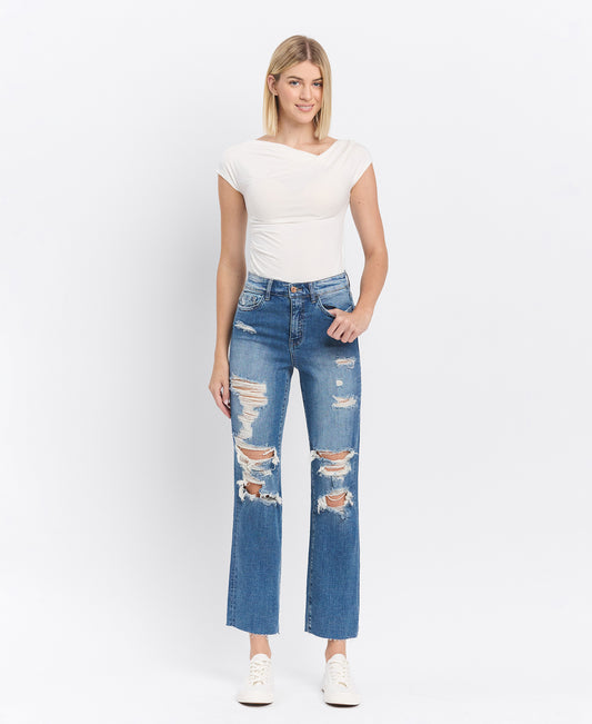 Front product images of Congratulations - Distressed High Rise Ankle Straight Jeans
