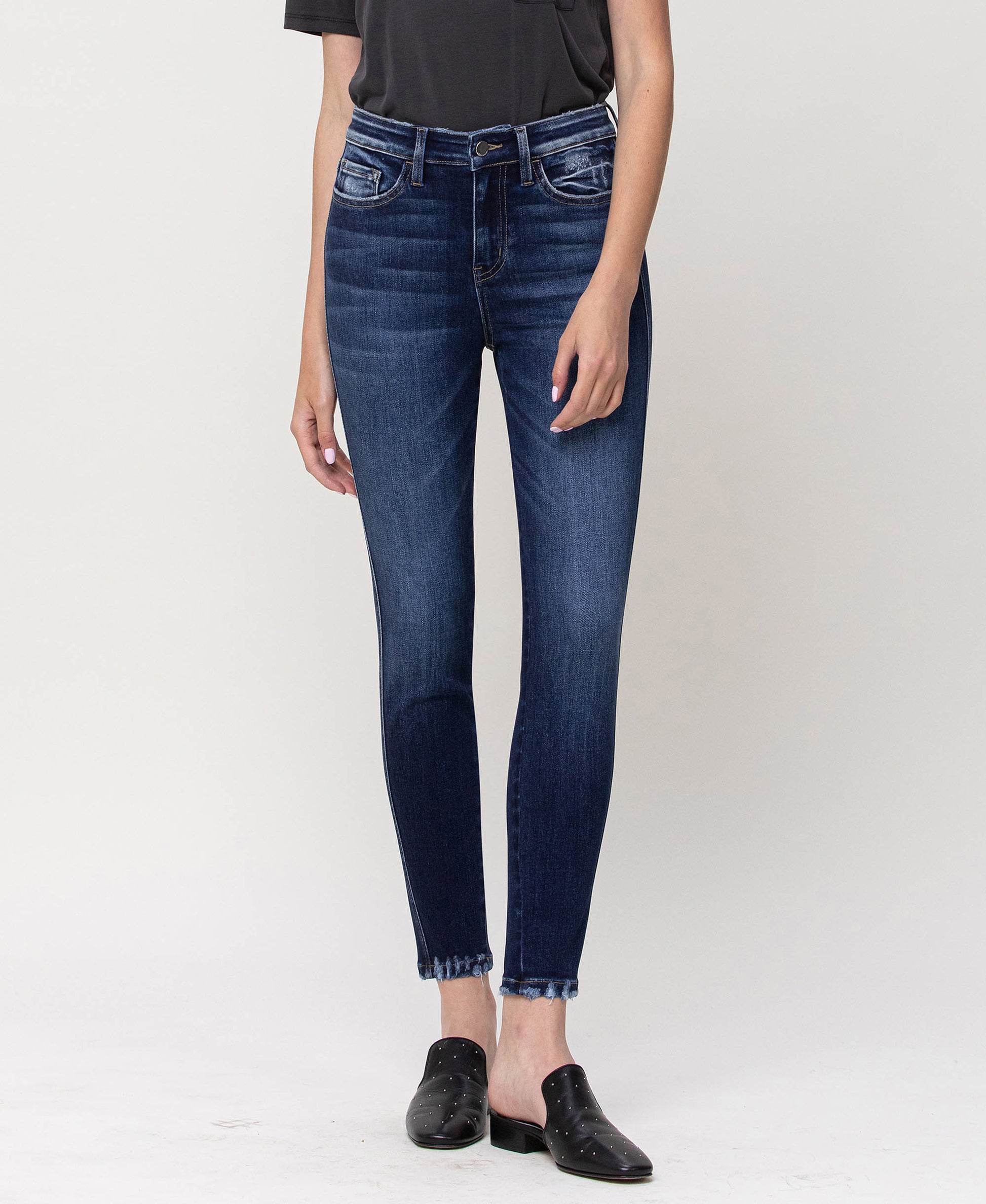 Front product images of Catch the Breeze - High Rise Forward Outseam Crop Skinny Jeans