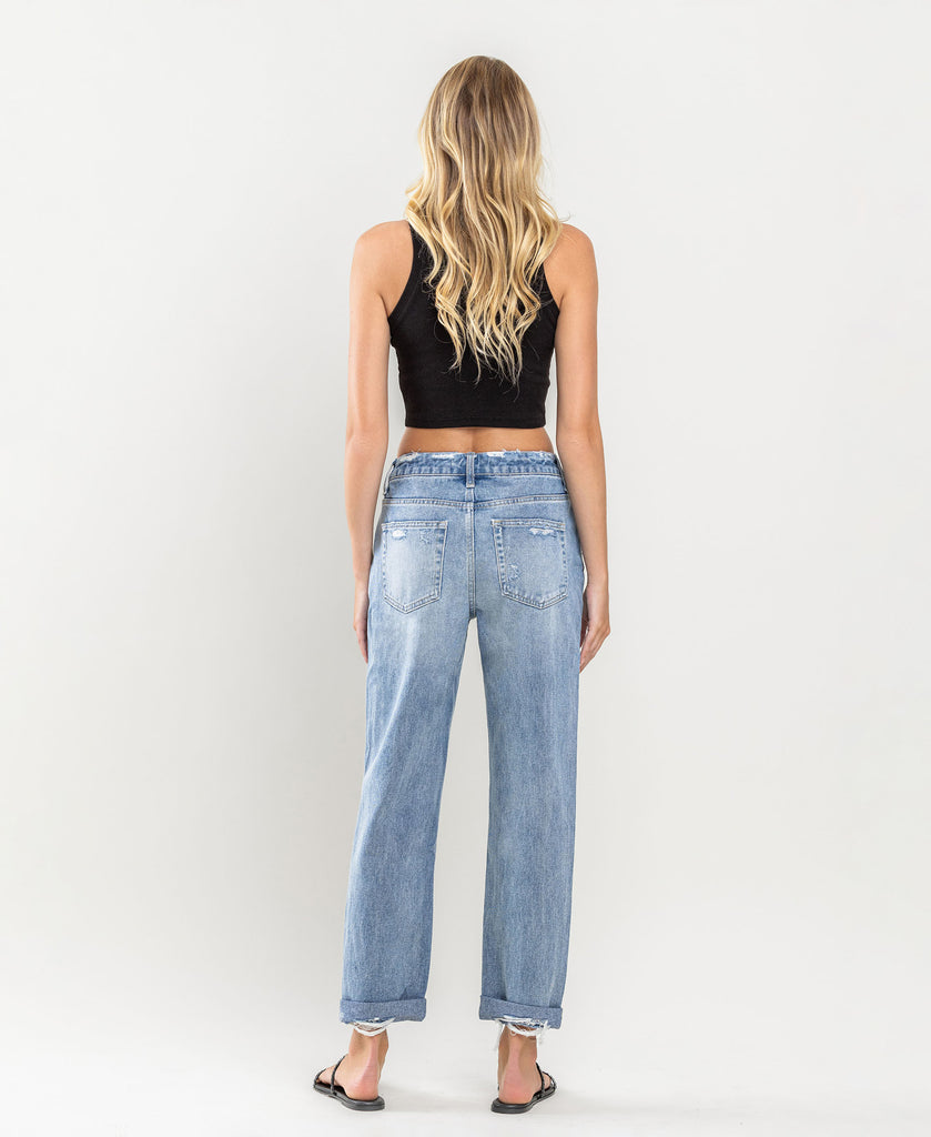 Back product images of Worn Blue - Rolled Up Rigid Boyfriend Jeans