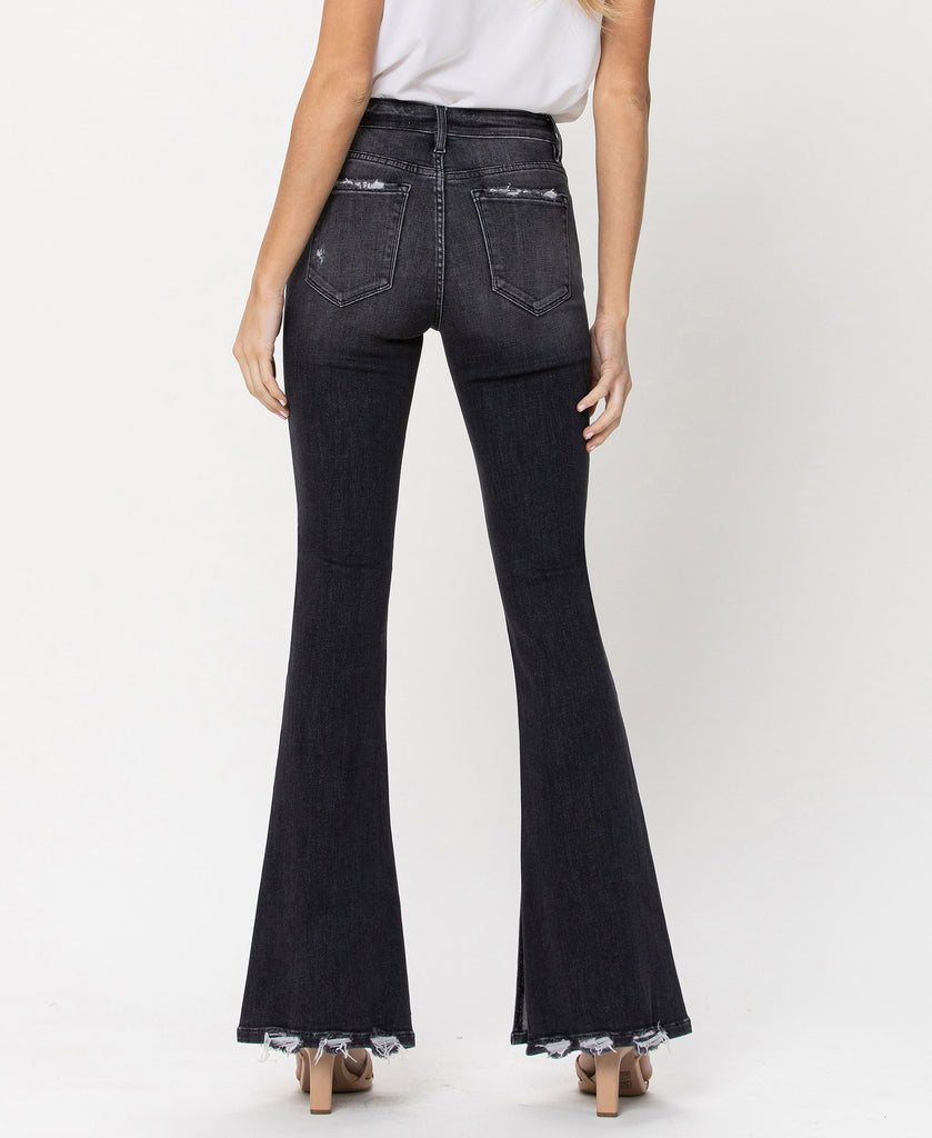 Back product images of Wind Snap - Mid Rise Flare Jeans W Exposed Button Fly & Slit Detail