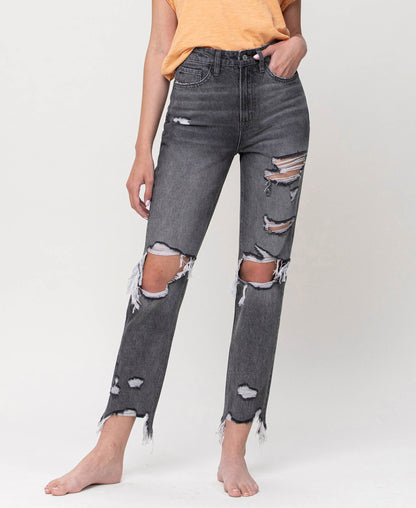Front product images of Saltwater - Distressed Super High Rise Straight Ankle Jeans