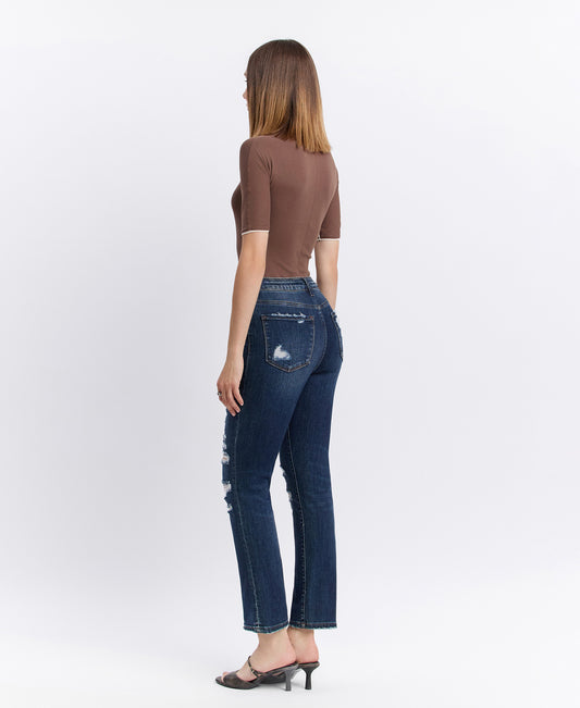 Back product images of Yoko - Distressed Super High Rise Straight Jeans