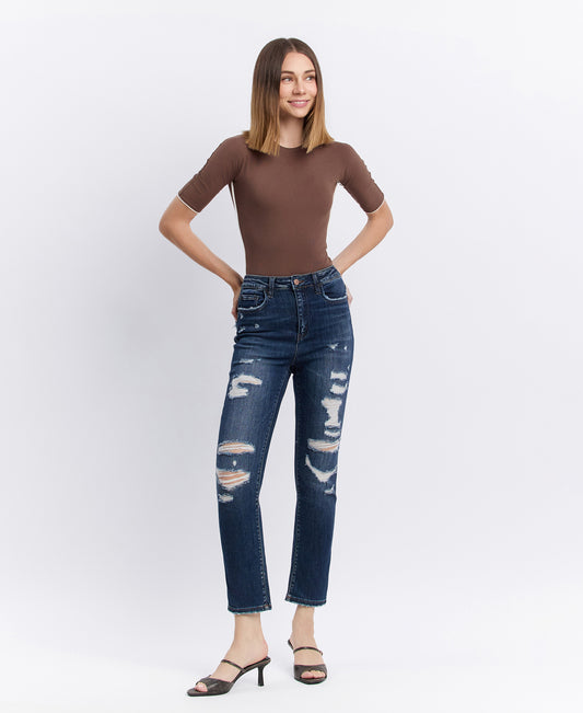 Front product images of Yoko - Distressed Super High Rise Straight Jeans
