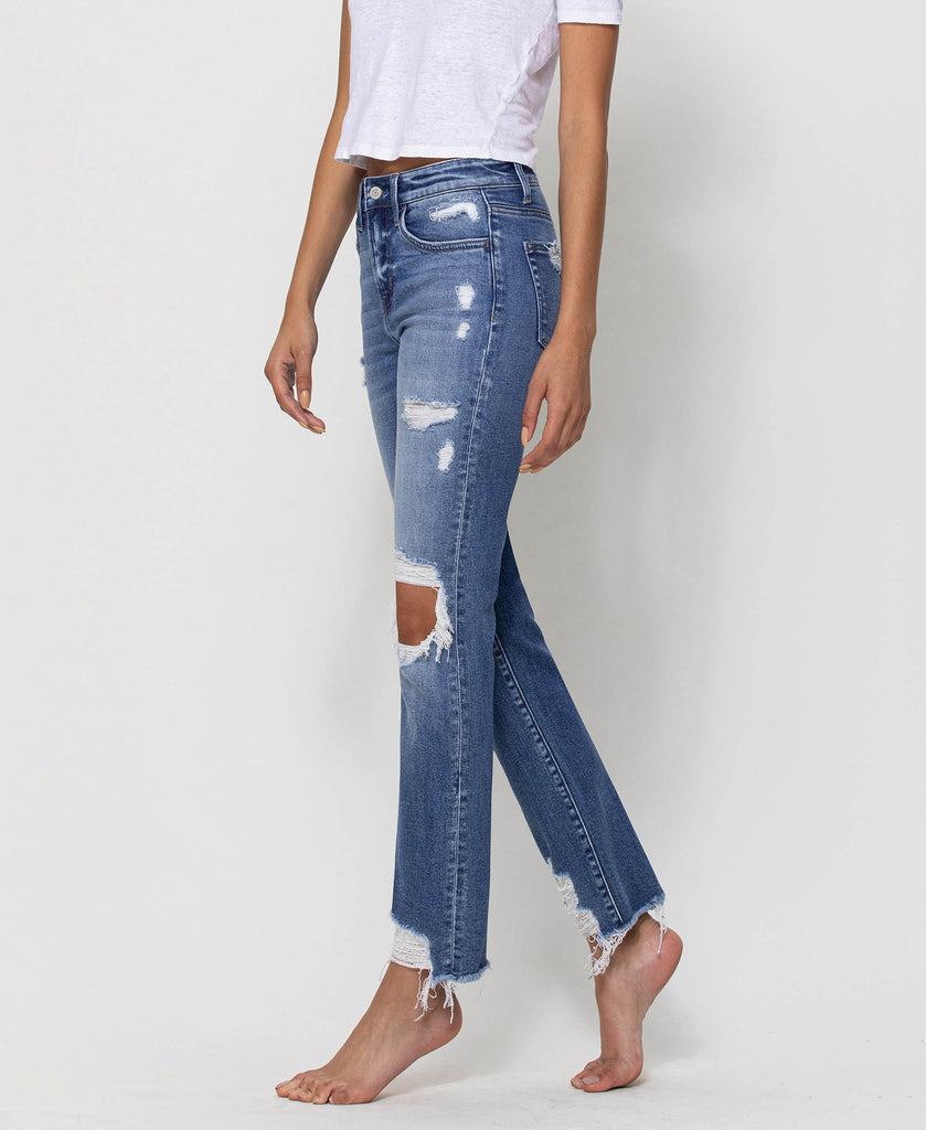 Left 45 degrees product image of Sleep and Dance - Mid Rise Destroyed Ankle Straight Jeans