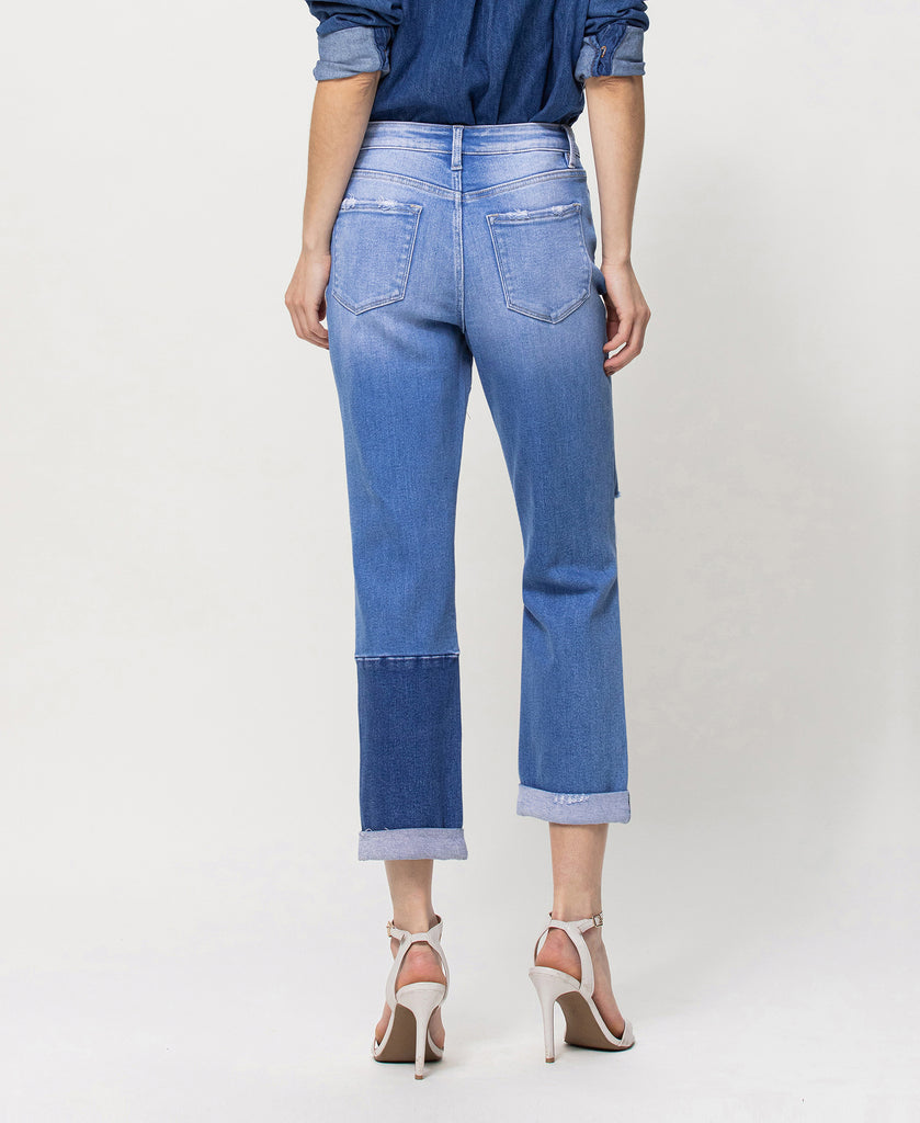 Back product images of Diligent - Stretch Boyfriend Jeans with Color Blocking and Rolled Cuff