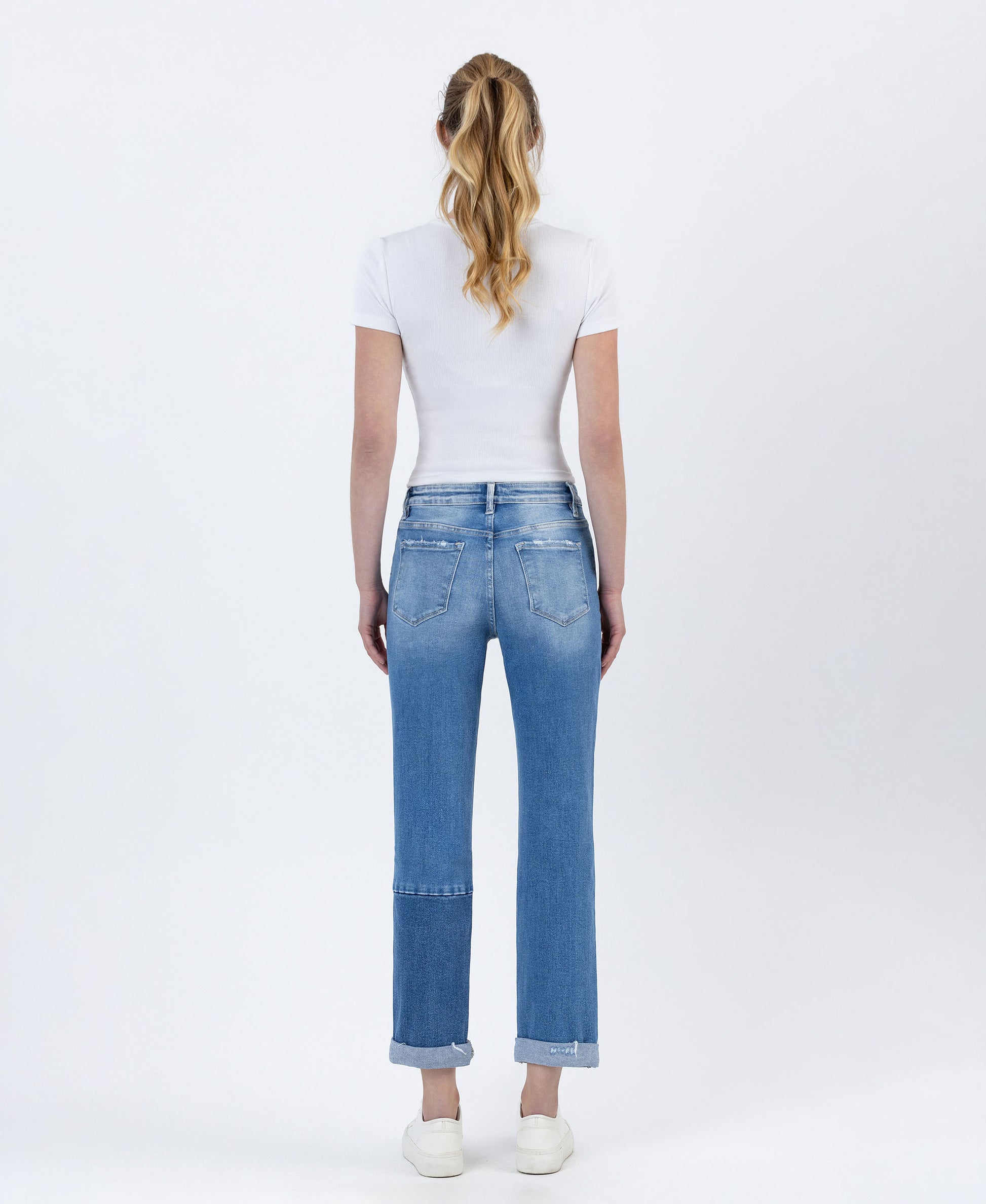 Back product images of Diligent - High Rise Color Block Cuffed Boyfriend Jeans
