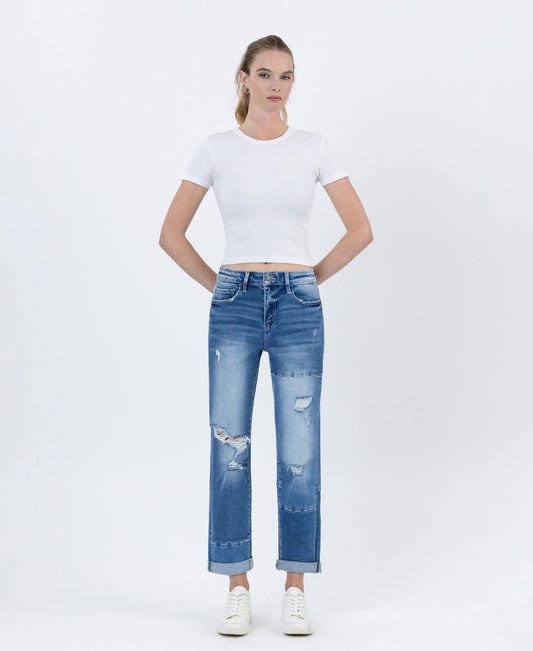Front product images of Diligent - High Rise Color Block Cuffed Boyfriend Jeans