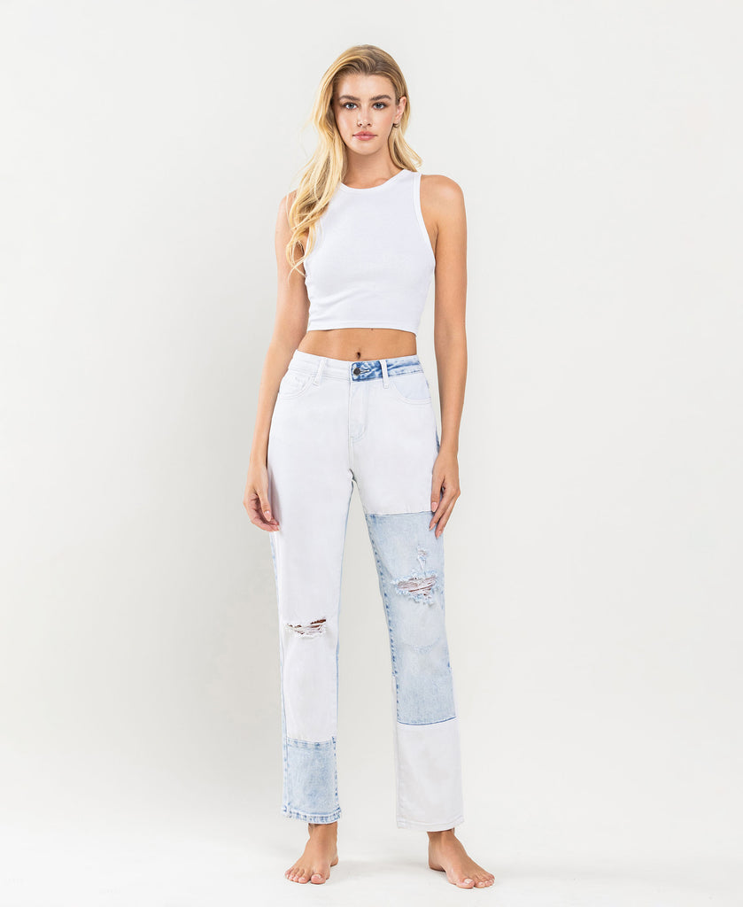 Front product images of Outrageous - Stretch Boyfriend Jean with Color Blocking and Rolled Cuff