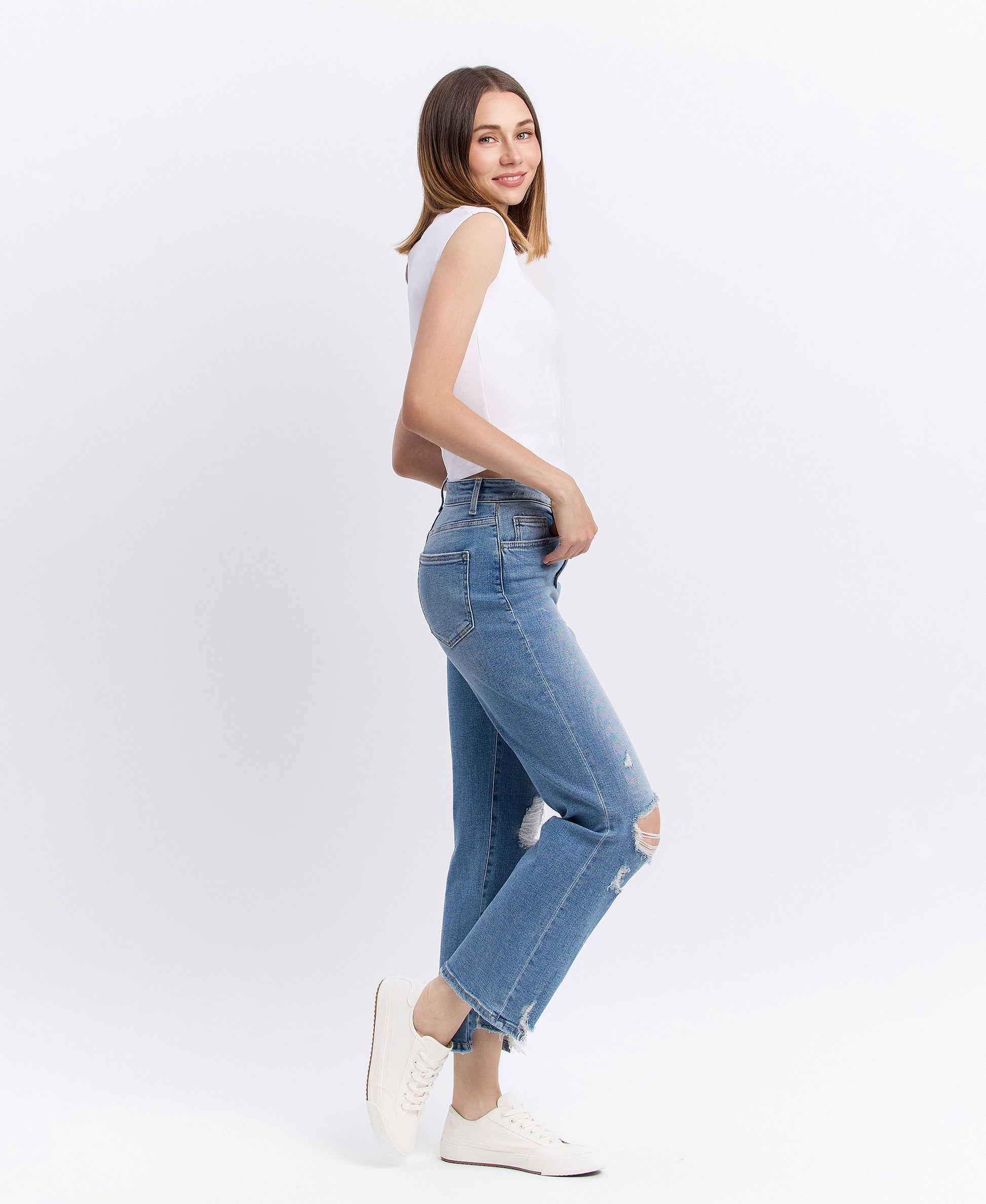 Right sIDE product image of Valiance - Super High Rise 90's Vintage Ankle Flare Jeans