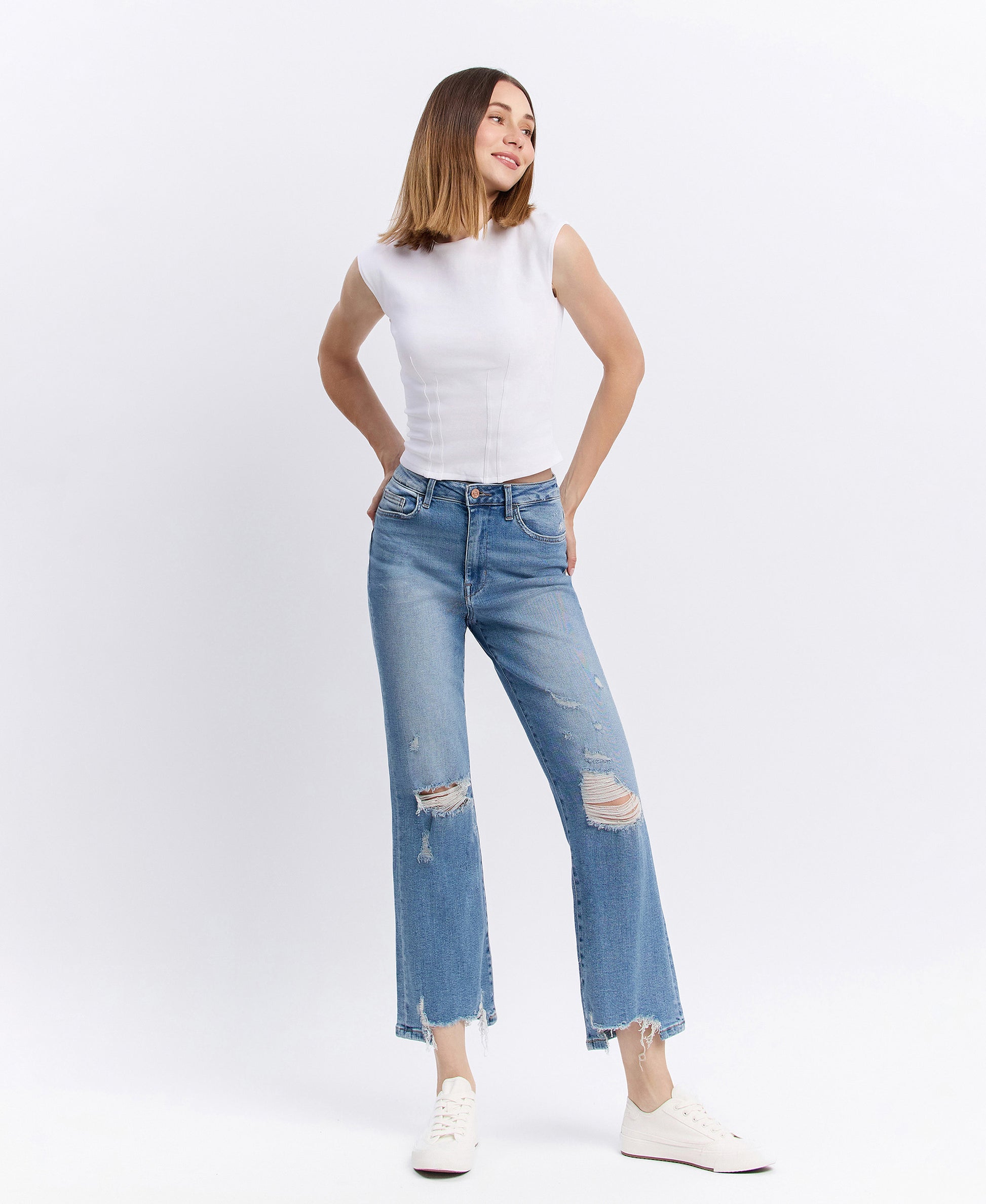 Front product images of Valiance - Super High Rise 90's Vintage Ankle Flare Jeans