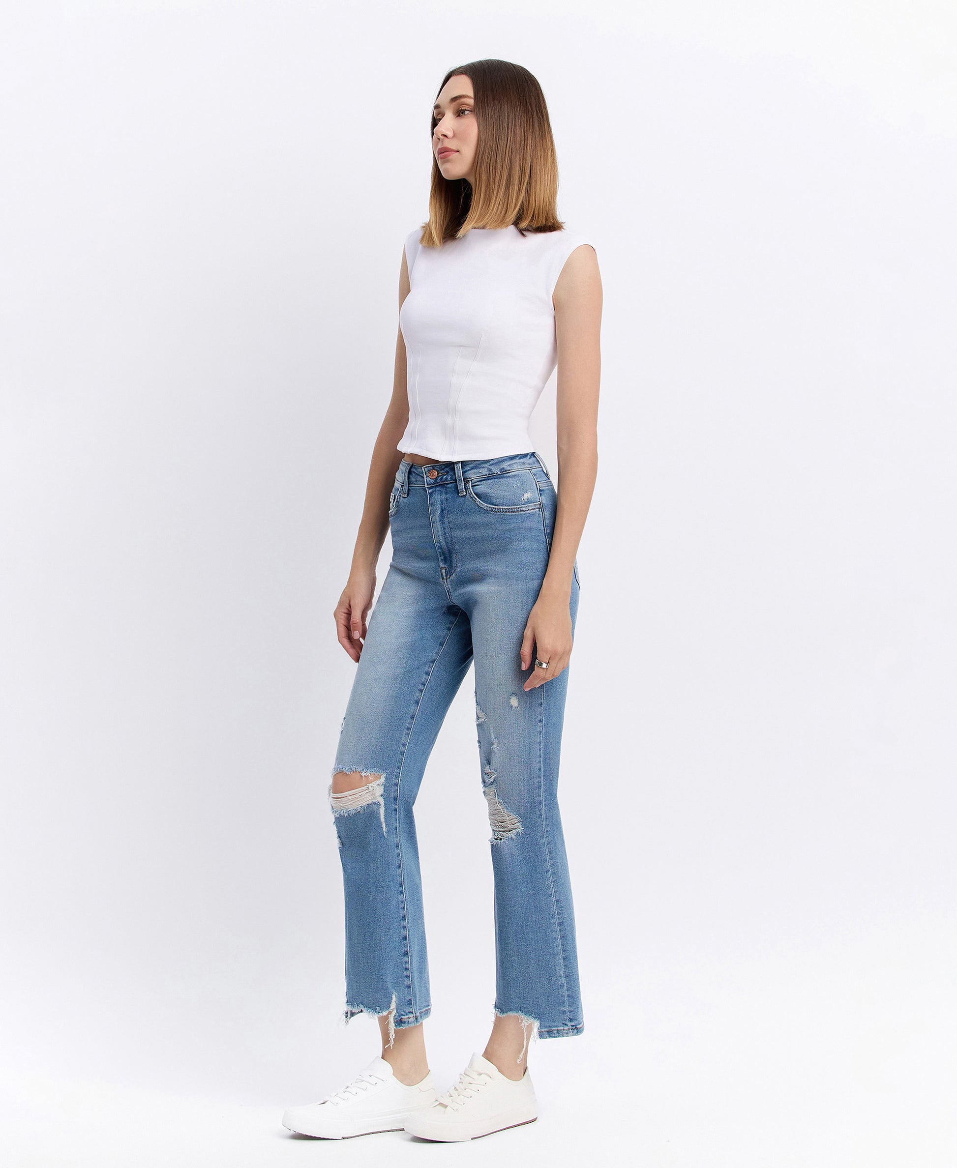 Left 45 degrees product image of Valiance - Super High Rise 90's Vintage Ankle Flare Jeans