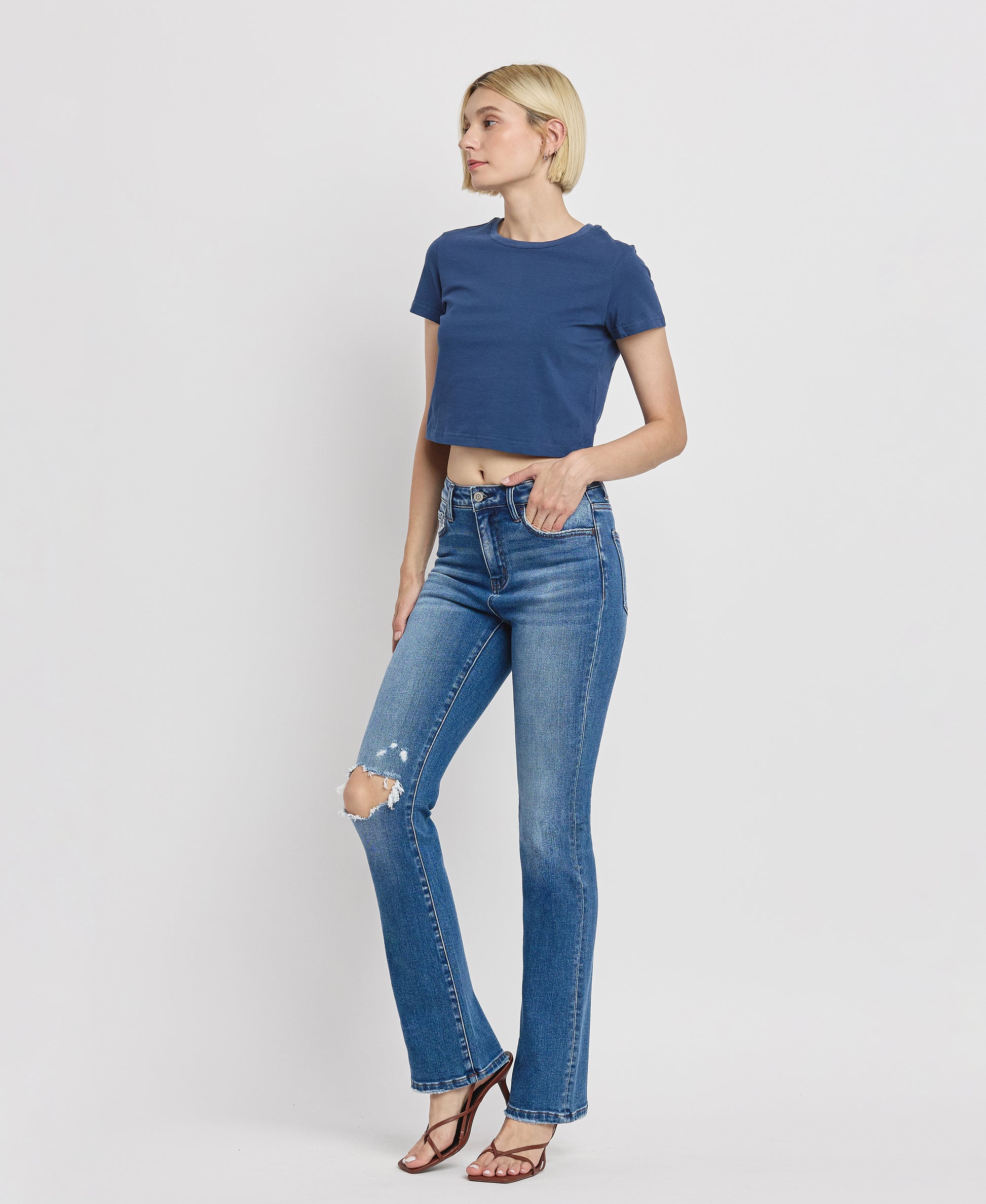 Left 45 degrees product image of Bergenia - High Rise Bootcut Jeans