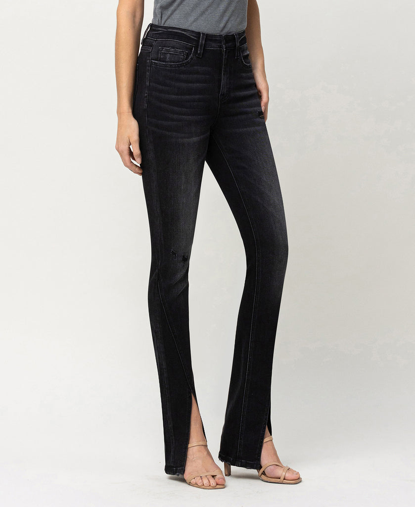 Right 45 degrees product image of Crocus - High Rise Slit Hem Slim Bootcut Jeans