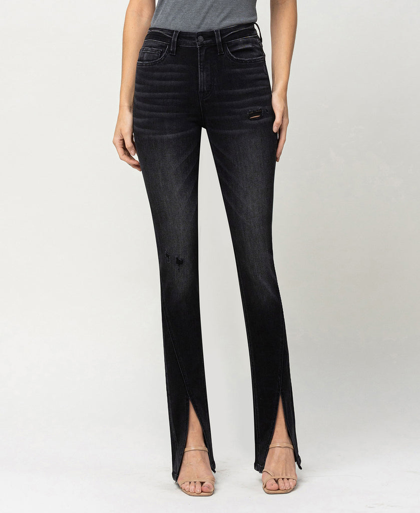 Front product images of Crocus - High Rise Slit Hem Slim Bootcut Jeans