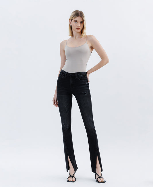 Front product images of Crocus - High Rise Slit Hem Slim Bootcut Jeans