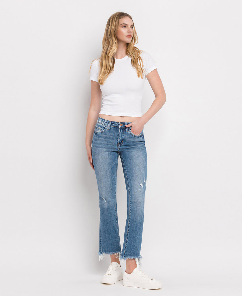 Front product images of Sunrise - Mid Rise Frayed Hem Ankle Bootcut Jeans