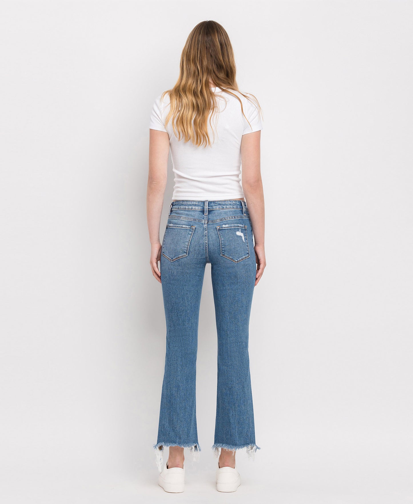 Back product images of Quince - Mid Rise Distressed Hem Ankle Bootcut Jeans