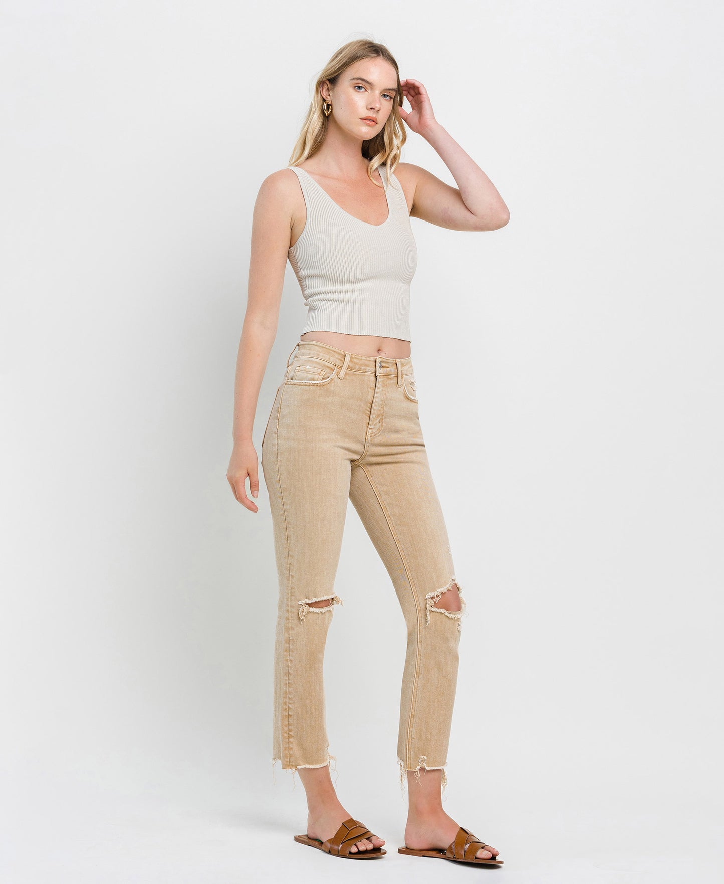 Right 45 degrees product image of Lark - High Rise Ankle Slim Straight Jeans