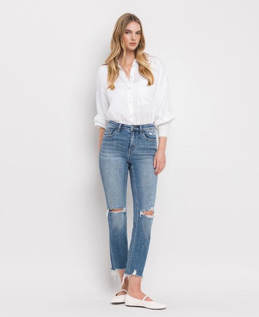 Front product images of Holly - High Rise Distressed Hem Ankle Slim Straight Jeans