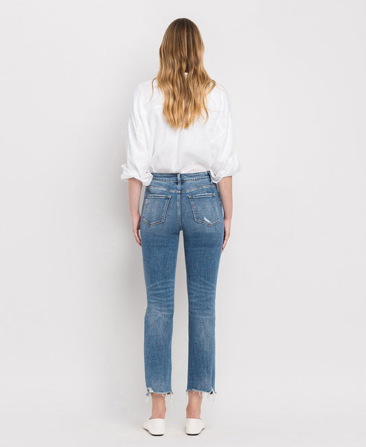 Back product images of Holly - High Rise Distressed Hem Ankle Slim Straight Jeans