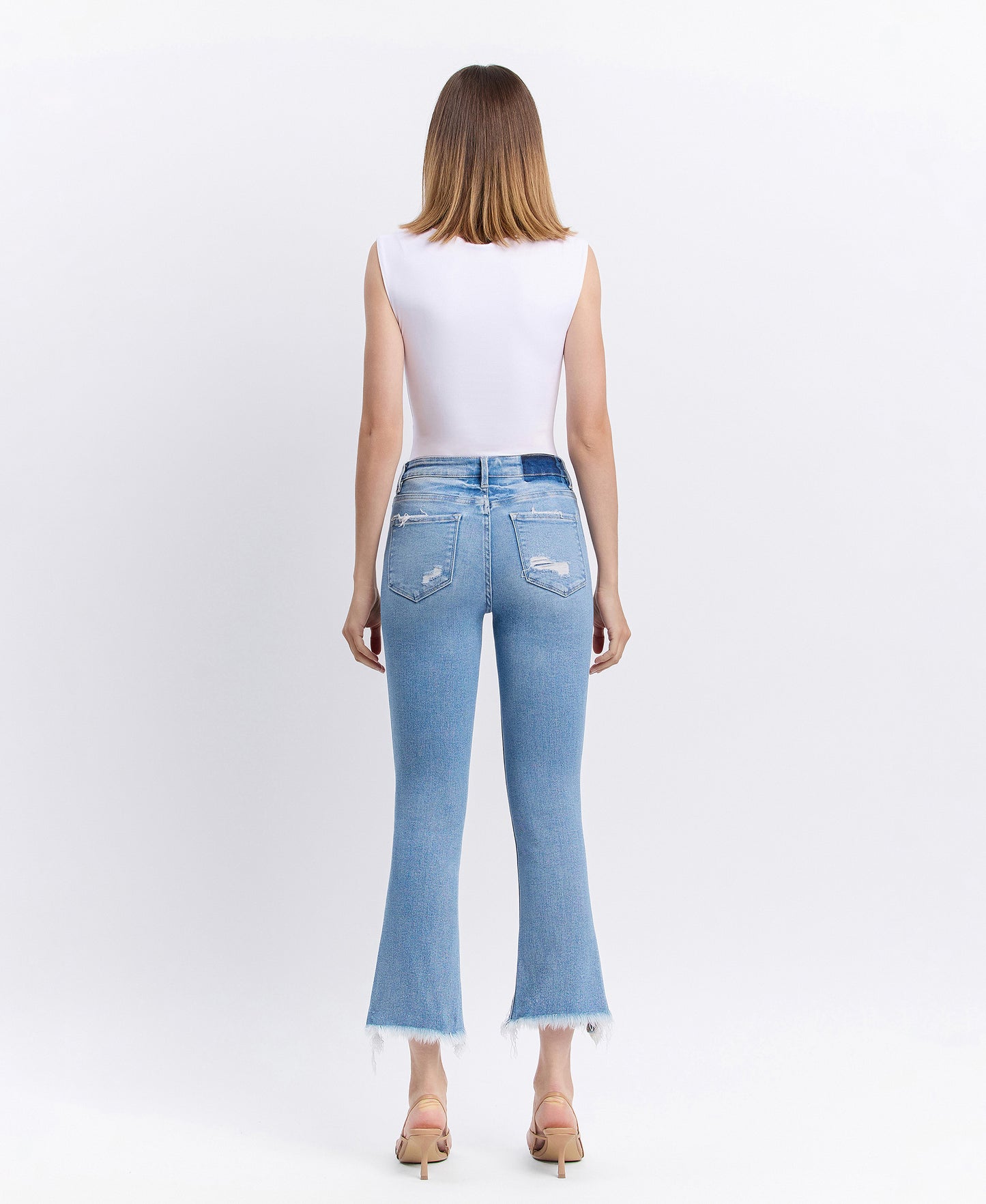 Back product images of Beckons - High Rise Raw Hem Kick Flare Jeans