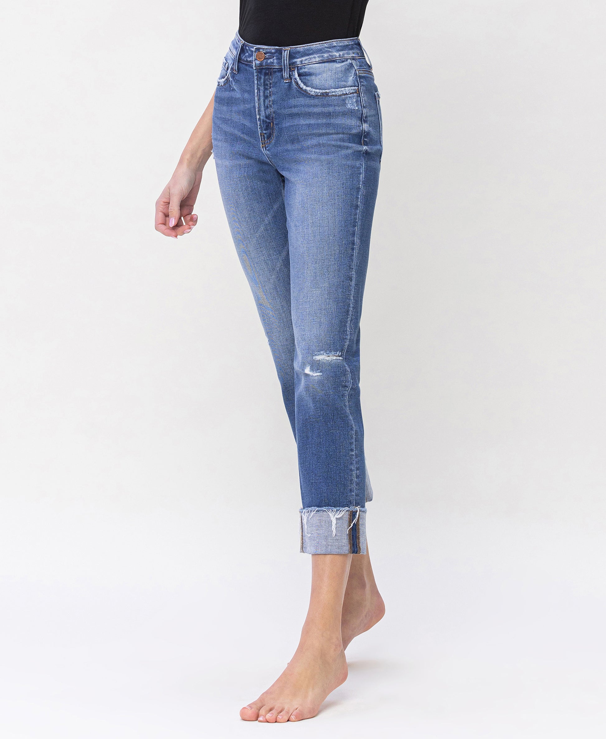 Left 45 degrees product image of Sensible - High Rise Cuffed Straight Jeans