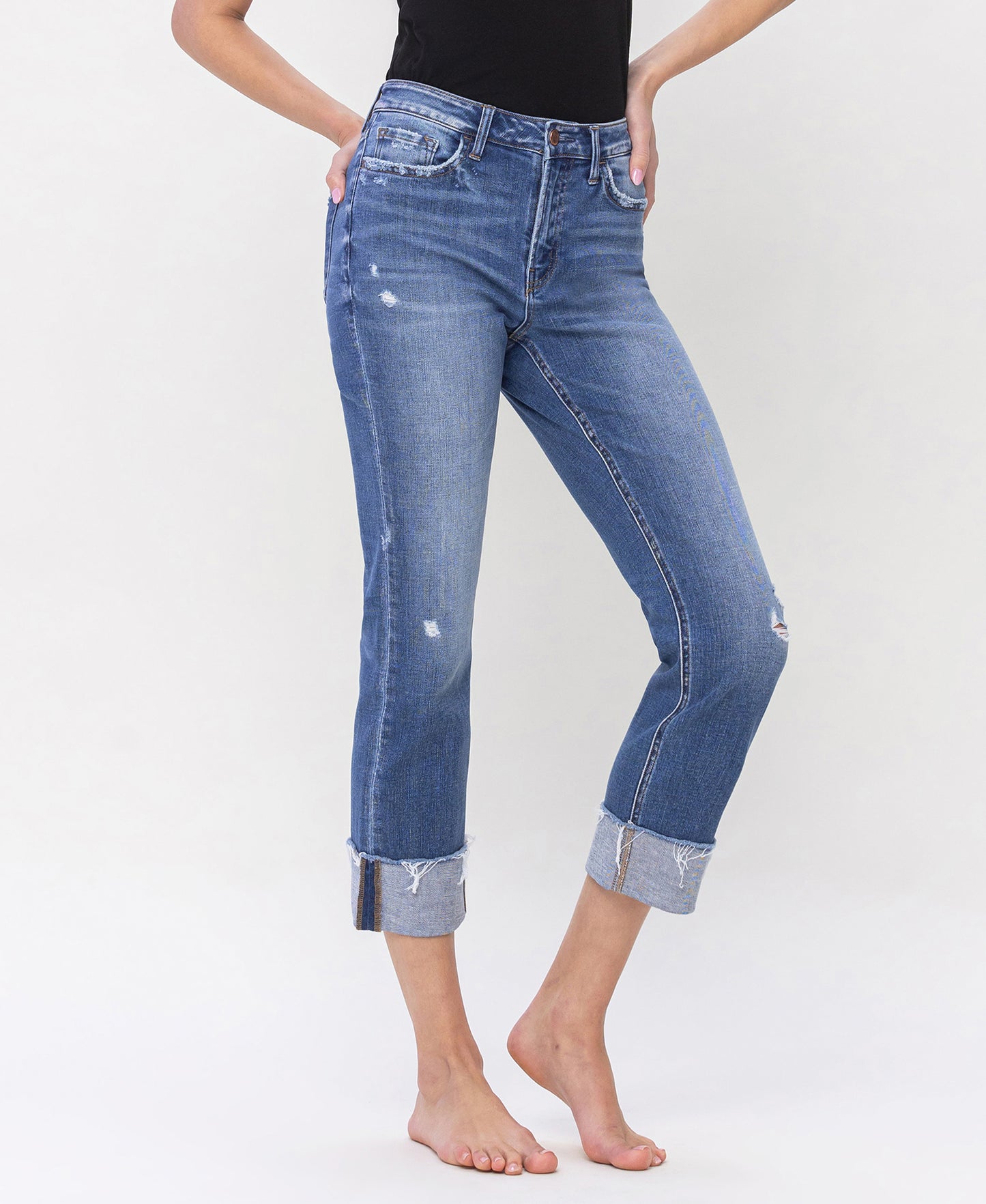 Right 45 degrees product image of Sensible - High Rise Cuffed Straight Jeans