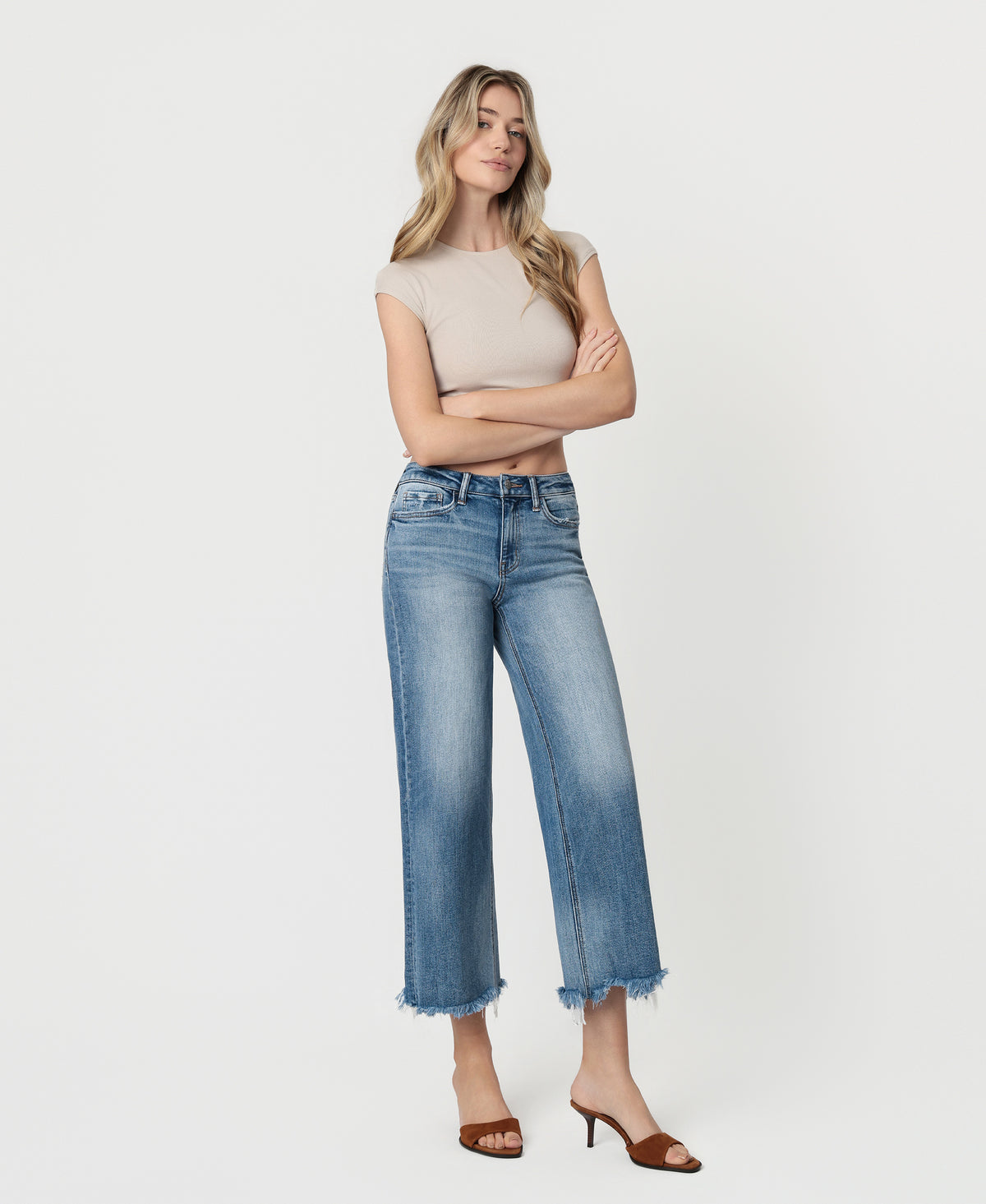 Right 45 degrees product image of Sagacity - High Rise Crop Wide Leg Jeans