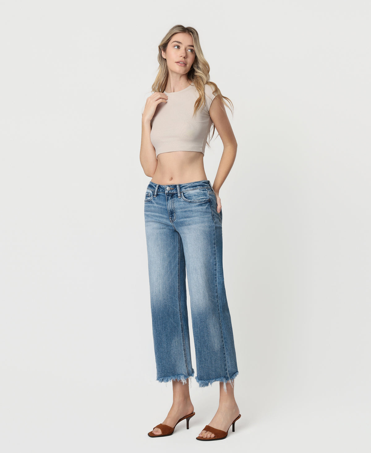 Left 45 degrees product image of Sagacity - High Rise Crop Wide Leg Jeans