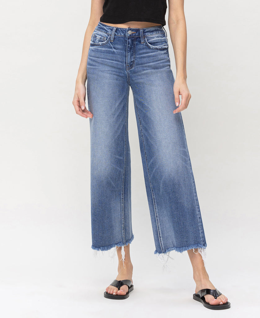 Front product images of Sagacity - High Rise Cropped Wide Leg Jeans