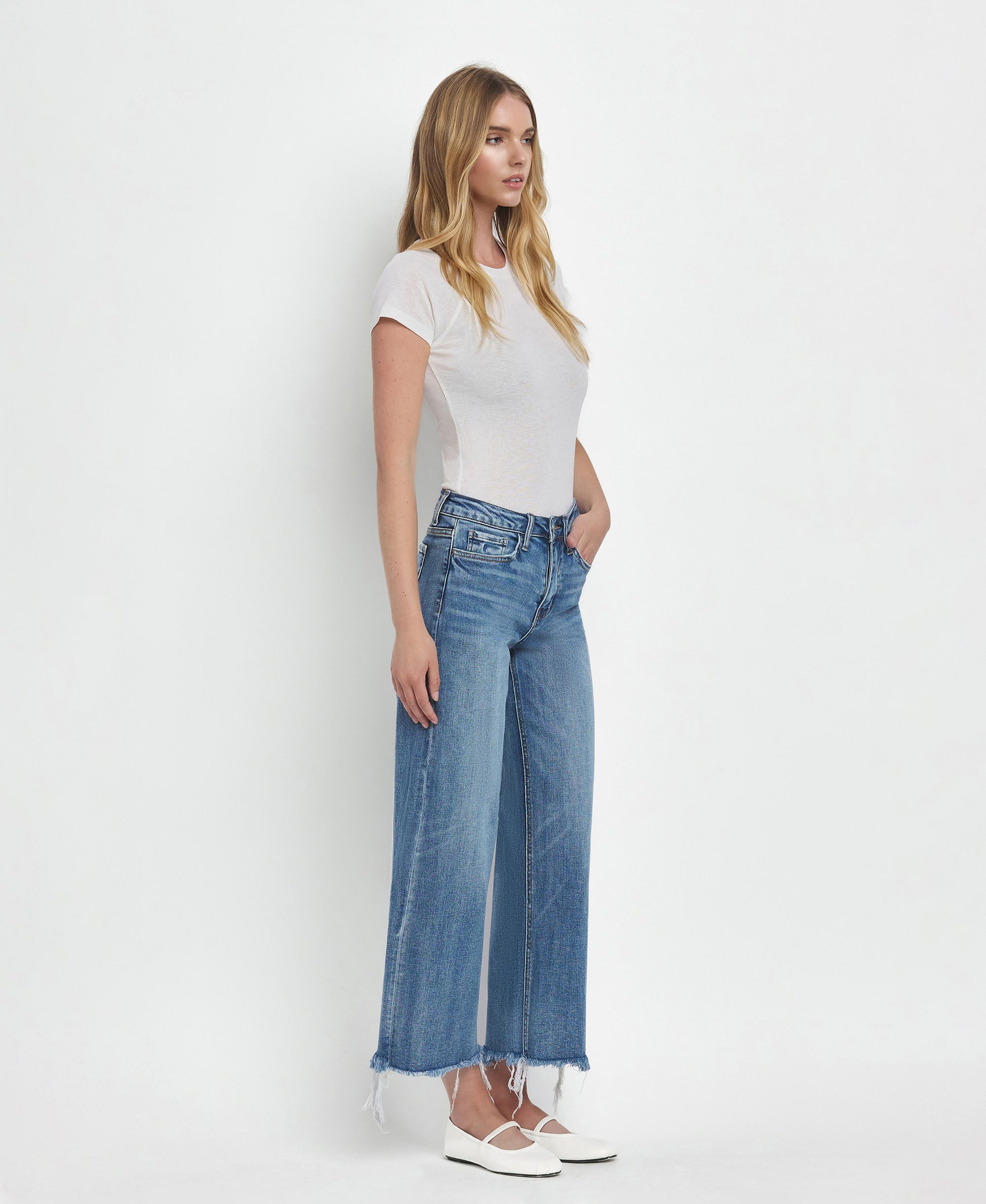 Right 45 degrees product image of Sagacity - High Rise Crop Wide Leg Jeans