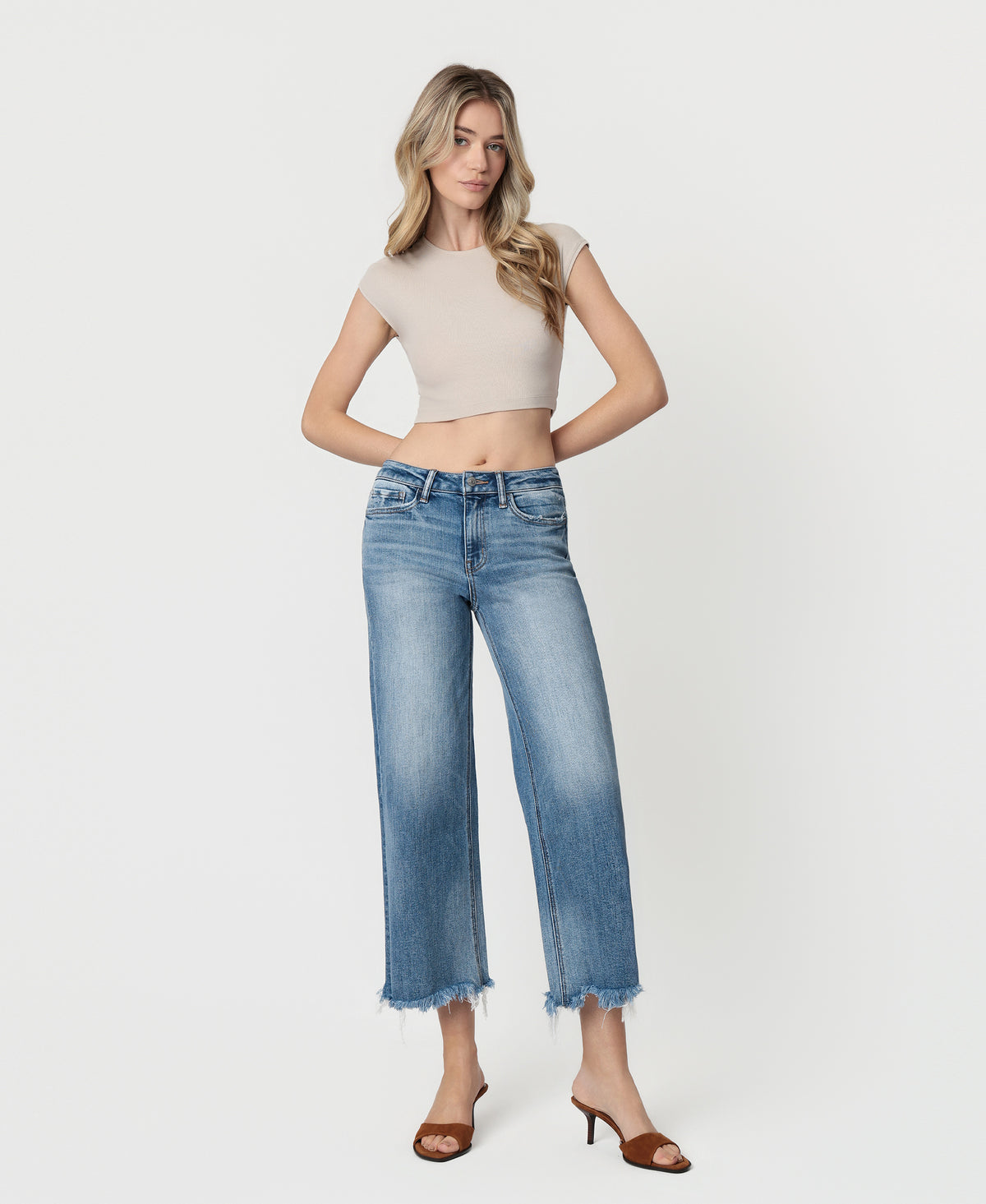 Front product images of Sagacity - High Rise Crop Wide Leg Jeans