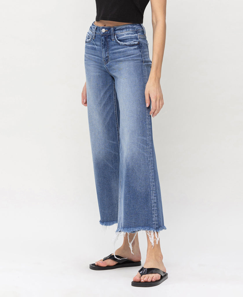Left 45 degrees product image of Sagacity - High Rise Cropped Wide Leg Jeans