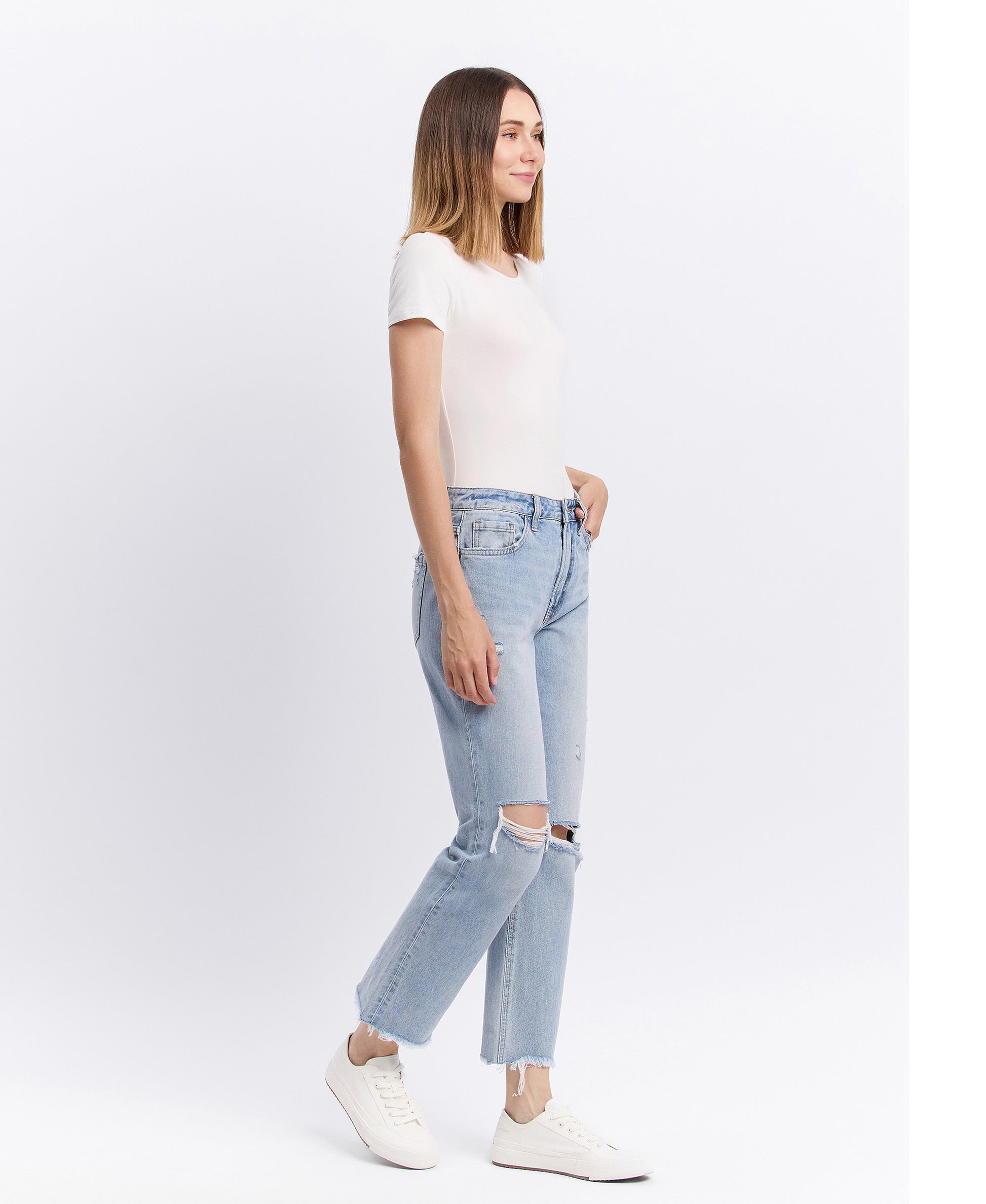 Right 45 degrees product image of Flexible - Super High Rise Relaxed Straight Jeans