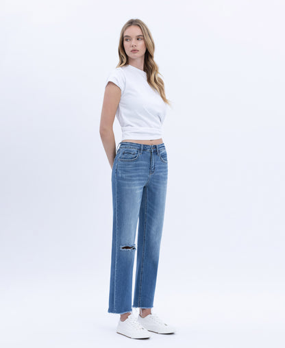 Right 45 degrees product image of Tranquility - Mid Rise Crop Straight Jeans