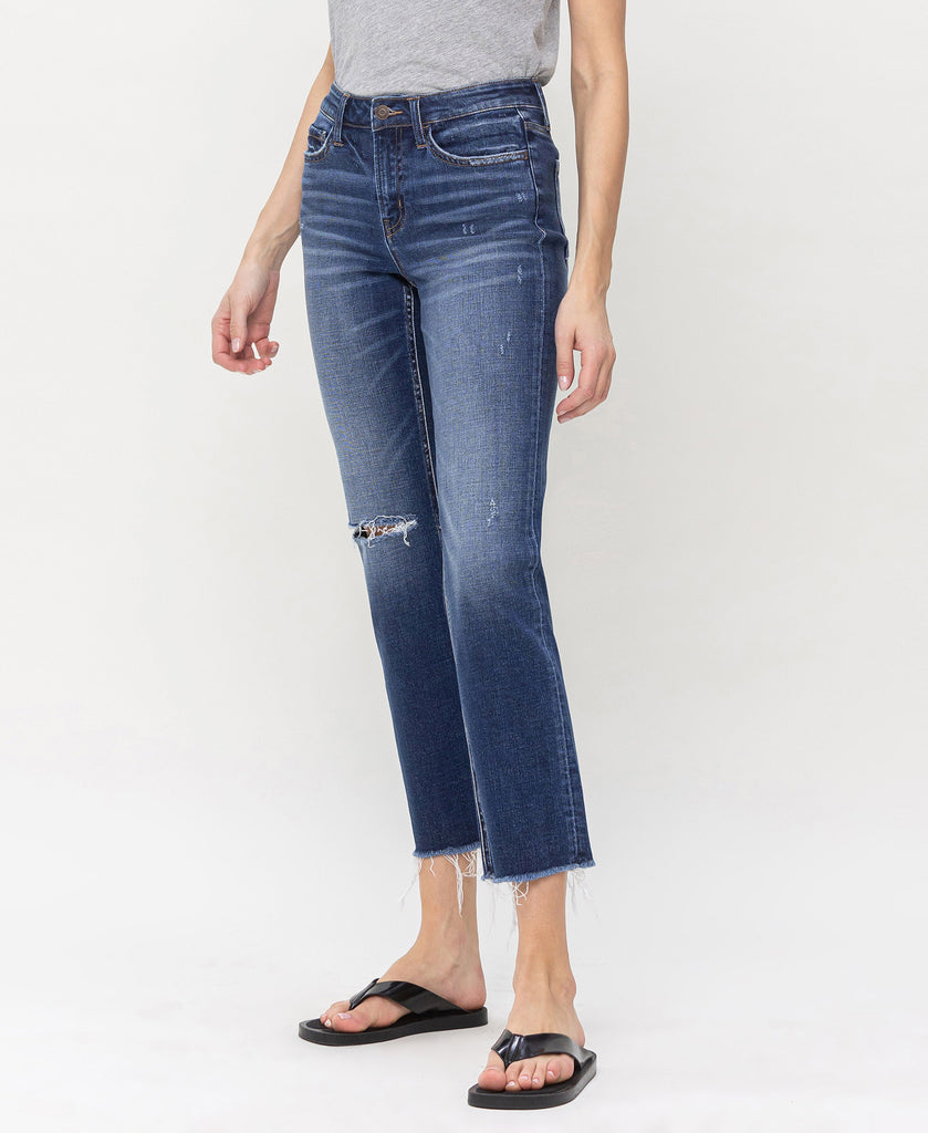 Right 45 degrees product image of Tranquility - Mid Rise Cropped Straight Jeans