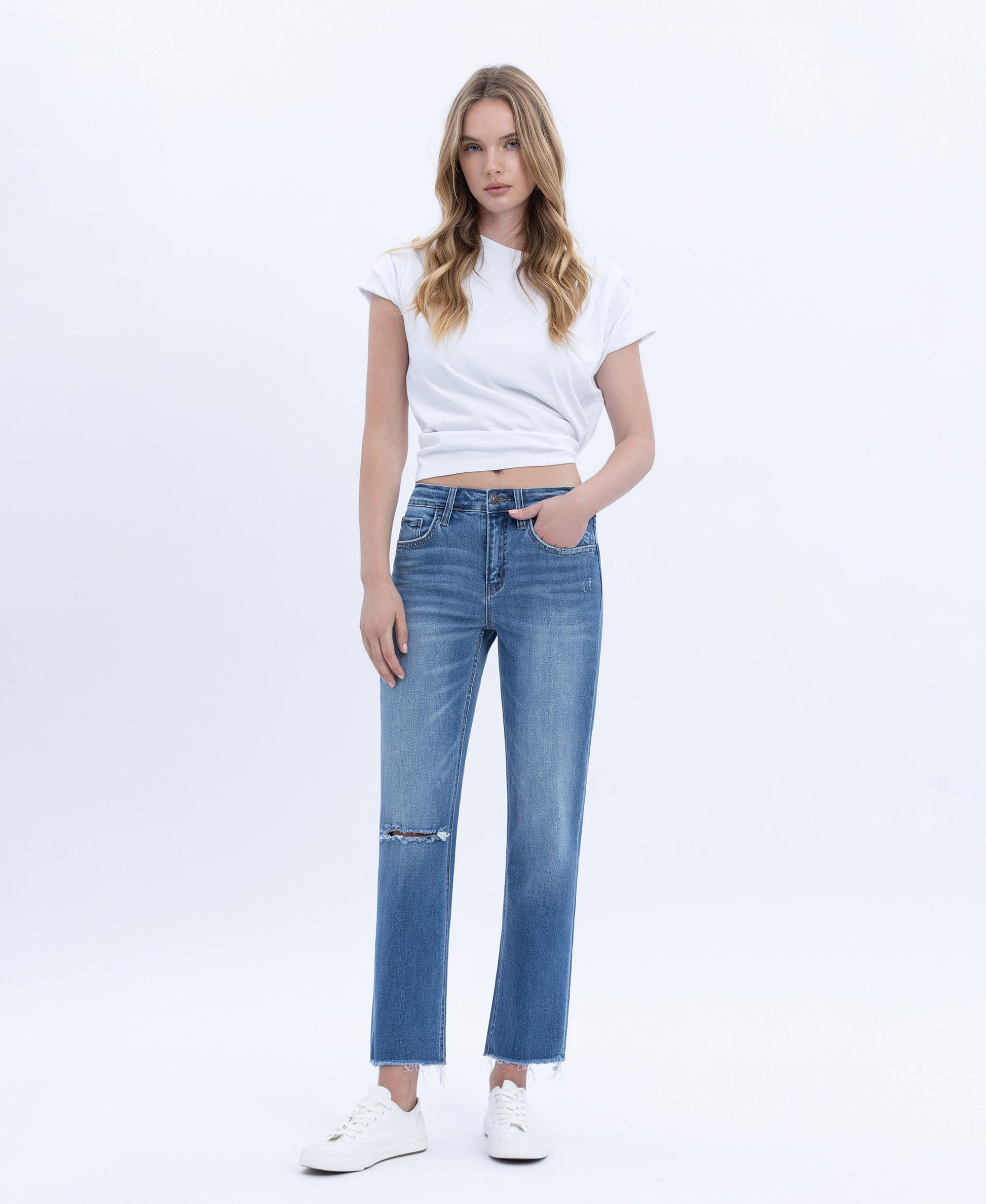 Front product images of Tranquility - Mid Rise Crop Straight Jeans
