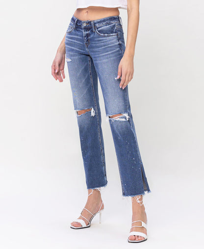 Left 45 degrees product image of Novelty - Low Rise Distressed Split Hem Straight Jeans