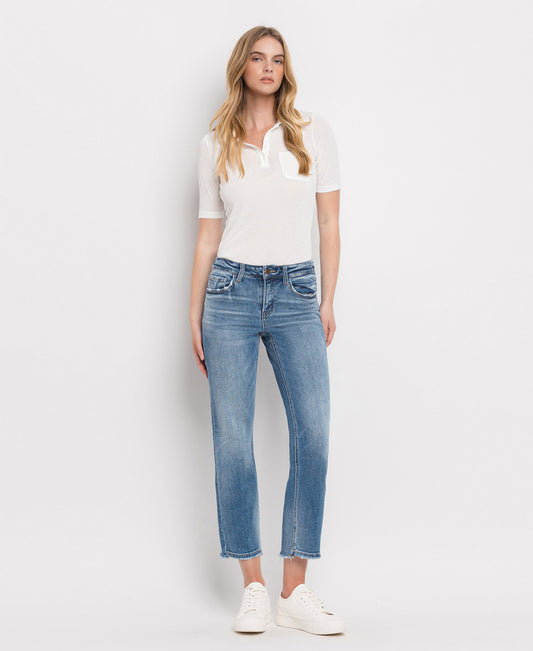 Front product images of Stately - Mid Rise Mini Step Hem Cropped Straight Jeans