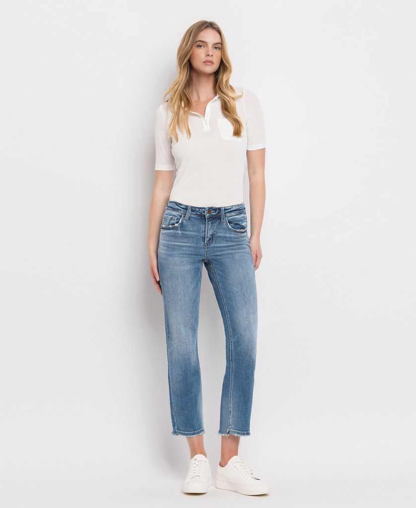 Front product images of Stately - Mid Rise Mini Step Hem Cropped Straight Jeans