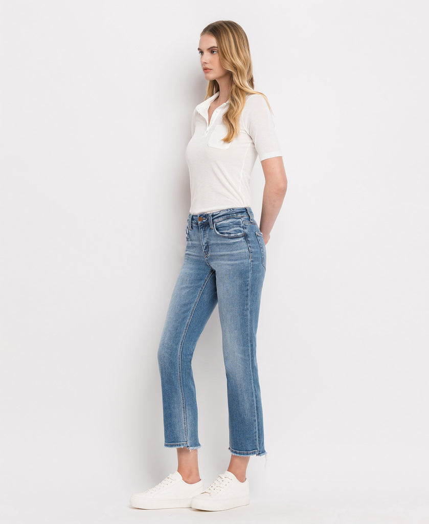 Left 45 degrees product image of Stately - Mid Rise Mini Step Hem Cropped Straight Jeans