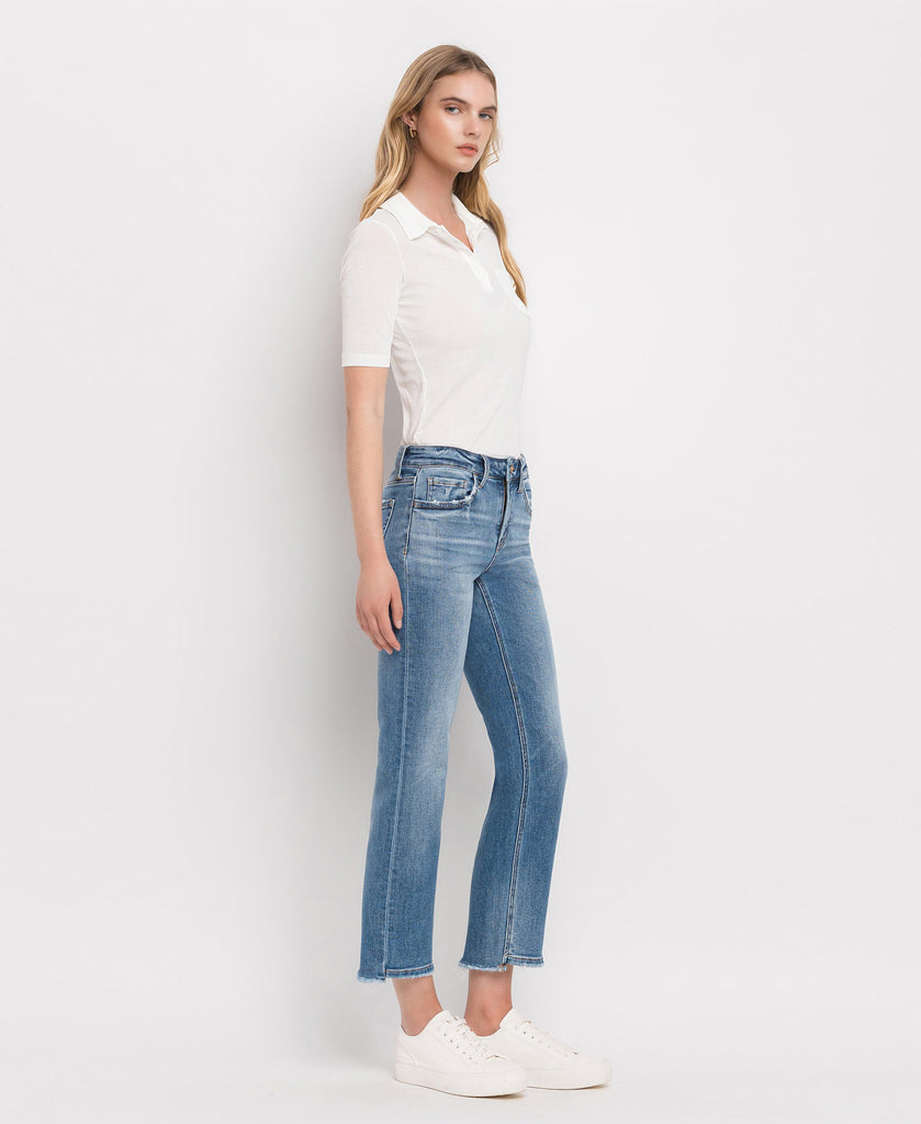 Right 45 degrees product image of Stately - Mid Rise Mini Step Hem Cropped Straight Jeans