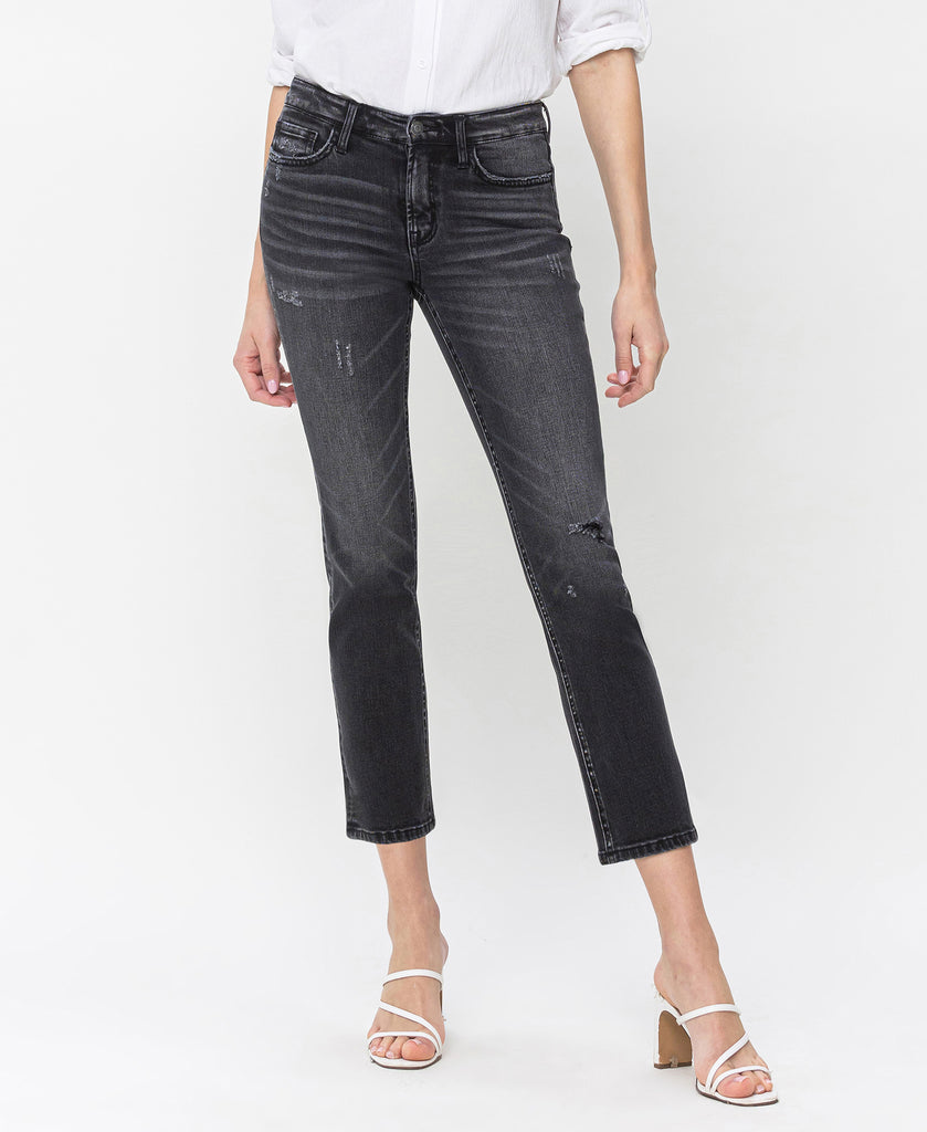 Front product images of Wholeheartedly - Mid Rise Cropped Slim Straight Jeans